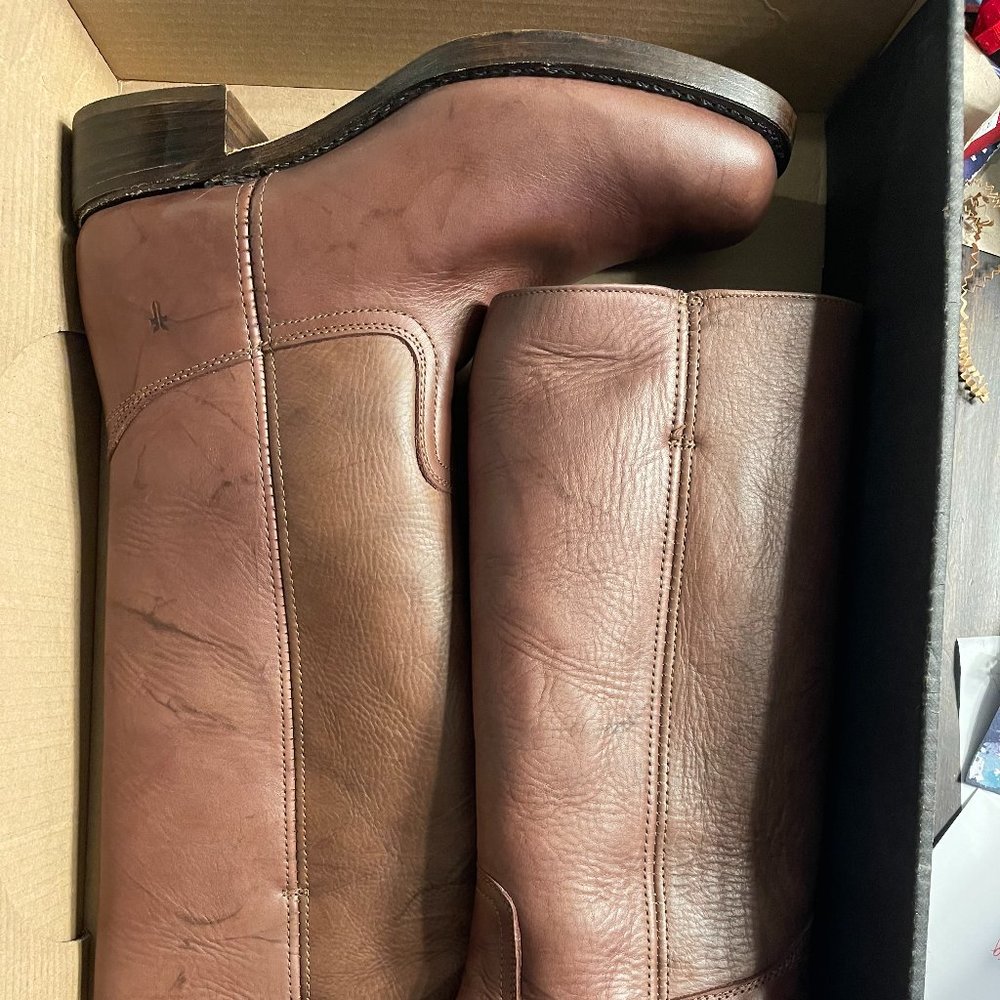 FRYE CAMPUS 14L TALL BOOTS IN DARK BROWN